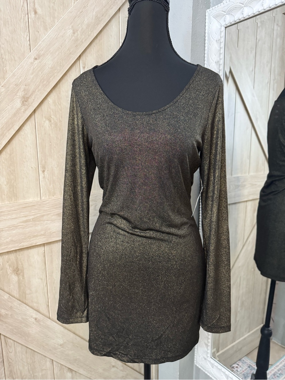Vintage XXI Glittery Bodycon Long Sleeve Club Dress - Large